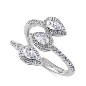 Sterling Silver Triple Pear Halo Wrap CZ Bypass Ring New